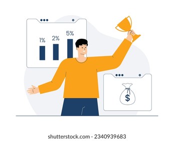 Employee get appreciation and bonus from company, result of hard work, businessman vector illustration.