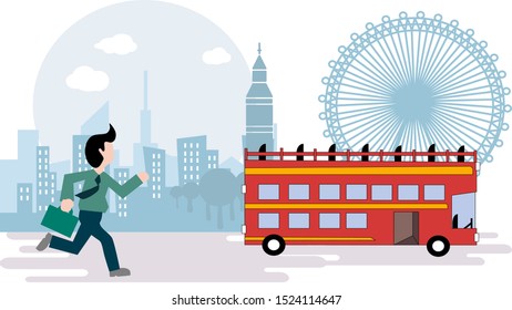 Employee go to working for design templates , digital marketing, teamwork, strategy, analytics and sustainable, Stakeholder, society,  technology, infographic media with London city background.