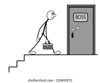 Employee goes to the boss. In his hand is the portfolio.