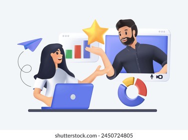 Employee Growth 3D. Skills enhancement, continuous performance review, and constructive feedback loop. Steps for career progression in the corporate world. 3D vector illustration