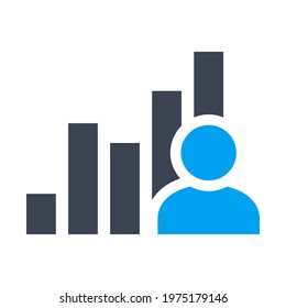 Employee growth, growth chart Isolated icon. Personal growth solid icon. Career success and boss, arrows up and man symbol.