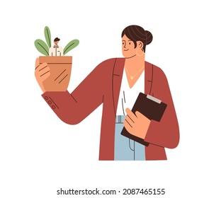 Employee growth, personal coaching and mentorship concept. Mentor supporting and training young trainee. HR manager help in development. Flat graphic vector illustration isolated on white background