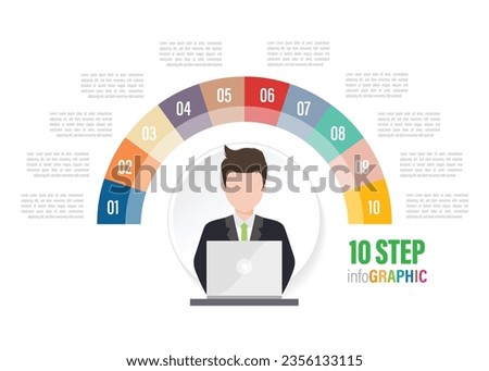 employee half circle Pie charts for infographics. Elements with 3, 4, 5, 6, 7, 8, 9, 10 steps, options.