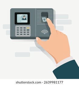 Employee hand doing biometric attendance stock design illustration 