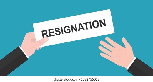 Employee hand sending a resignation letter to the other boss hand. Letter of resignation paper document, Resignation of the government or workers, business concept. flat vector illustration