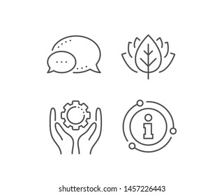 Employee hands line icon. Chat bubble, info sign elements. Work gear sign. Development cogwheel symbol. Linear employee hand outline icon. Information bubble. Vector