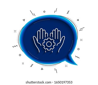 Employee hands line icon. Chat bubble with shadow. Work gear sign. Development cogwheel symbol. Thin line employee hand icon. Vector