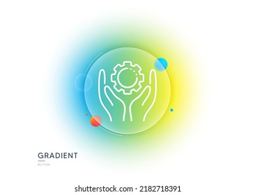 Employee hands line icon. Gradient blur button with glassmorphism. Work gear sign. Development cogwheel symbol. Transparent glass design. Employee hand line icon. Vector