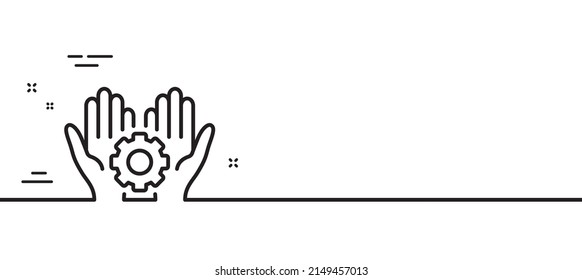 Employee Hands Line Icon. Work Gear Sign. Development Cogwheel Symbol. Minimal Line Illustration Background. Employee Hand Line Icon Pattern Banner. White Web Template Concept. Vector