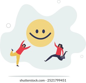 Employee happiness, job satisfaction or company benefit, happy workplace or positive attitude,flat design with people.
