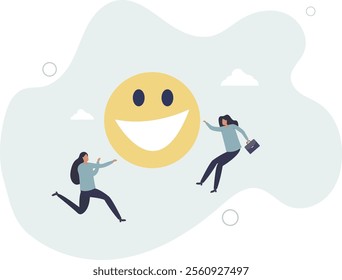 Employee happiness, job satisfaction or company benefit, happy workplace or positive attitude, work motivation concept,flat characters.