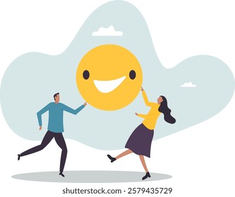 Employee happiness, job satisfaction or company benefit, happy workplace or positive attitude,business concept.flat character.