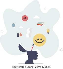 Employee happiness, job satisfaction or company benefit, happy workplace or positive attitude, work motivation concept,flat character life .