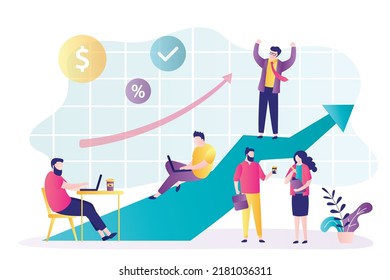 Employee happy about promotion. Office workers motivated by promotions work hard. Talent management and personal development. Businessman rejoices in career growth in company. Flat vector illustration