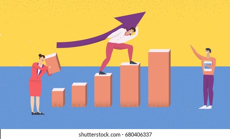 Employee helping each other to create bar graph