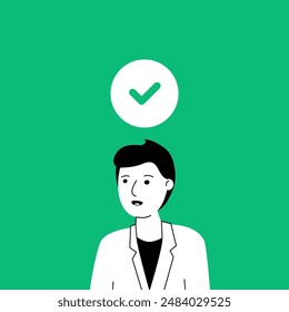 employee hiring approved or mental health. graphic design element for internet website in simple flat style. right choice of the customer or professional and positive thinking or view of life