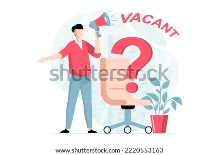Employee hiring process concept with people scene in flat design. Man HR manager with megaphone announces opening of vacancy in new company. Vector illustration with character situation for web