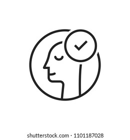 employee hiring with thin line man. flat stroke style trend modern lineart logotype graphic art design isolated on white background. concept of side view of face and people happy emotion like pleasure