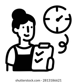 Employee holding a clock to represent routine tasks and daily business operations.