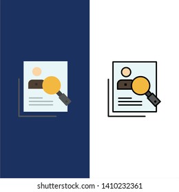 Employee, Hr, Human, Hunting, Personal, Resources, Resume, Search  Icons. Flat and Line Filled Icon Set Vector Blue Background