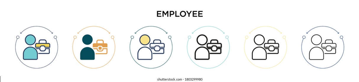 Icono de empleado en el estilo relleno, delgado, contorno y trazo. Ilustración vectorial de dos diseños de iconos vectoriales de empleados de color y negro se pueden utilizar para móviles, ui, web