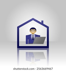 Employee icon, formal wear person and laptop in house, work from home illustration. suitable for business application, work from home, employee, and etc.