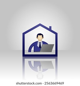 Employee icon, formal wear person and laptop in house, work from home illustration. suitable for business application, work from home, employee, and etc.