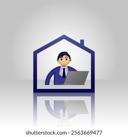 Employee icon, formal wear person and laptop in house, work from home illustration. suitable for business application, work from home, employee, and etc.