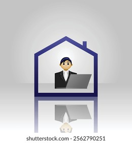 employee icon, people in formal clothes using laptops in the house, graphic illustration of employees working in the office, suitable for office, employees, business people, working from home, and etc