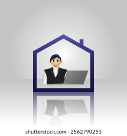 employee icon, people in formal clothes using laptops in the house, graphic illustration of employees working in the office, suitable for office, employees, business people, working from home, and etc