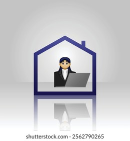 employee icon, people in formal clothes using laptops in the house, graphic illustration of employees working in the office, suitable for office, employees, business people, working from home, and etc