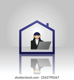 employee icon, people in formal clothes using laptops in the house, graphic illustration of employees working in the office, suitable for office, employees, business people, working from home, and etc