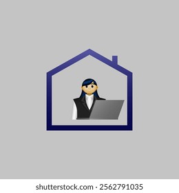 employee icon, people in formal clothes using laptops in the house, graphic illustration of employees working in the office, suitable for office, employees, business people, working from home, andetc.