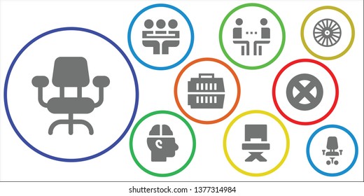 employee icon set. 9 filled employee icons.  Simple modern icons about  - Desk chair, Meeting, Human, Director, Carrier, Wheel