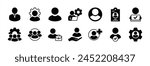 Employee icon set. Containing people, user, Id card, working, group, recruitment, organization management, team, human resource, leader, agent, partnership, job, community, staff. Vector illustration