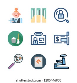 employee icon set. vector set about waitress, check, file and stapple icons set.