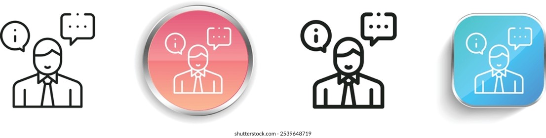 icono de empleado. Diseño de estilo lineal delgado, regular y de Botón aislado sobre fondo blanco