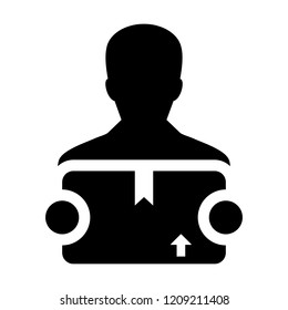 Employee icon vector female logistics worker service person profile avatar with package box for courier and delivery in Glyph Pictogram Symbol illustration