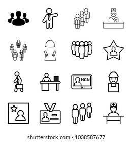 Employee icons. set of 16 editable outline employee icons such as user group, businessman, worker, group, doctor, badge, man working at the table, favorite user, man with case