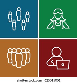 Employee icons set. set of 4 employee outline icons such as maid, man with laptop