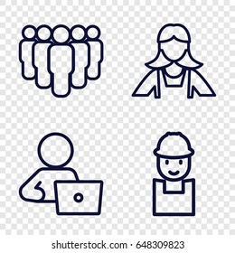 Employee icons set. set of 4 employee outline icons such as maid, man with laptop, worker