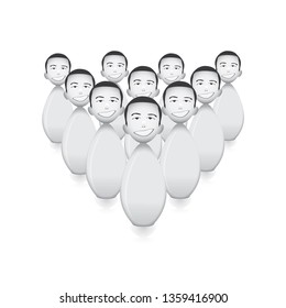 employee icons, triangle shaped leaders or bowling pins