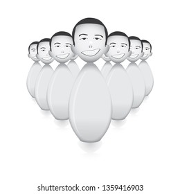 employee icons, triangle shaped leaders or bowling pins