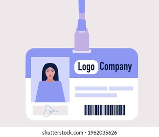Employee Id badge. Customized Name and Photo. Colorful flat vector illustration