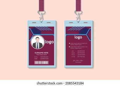 Employee ID Card Design Template. Vertical Double-sided Multipurpose For Company Stuff Identity Card Design. Vector Illustration