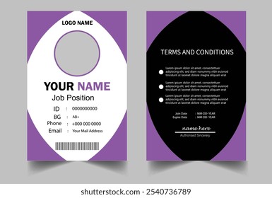 Plantilla de diseño de tarjeta de identificación de empleado. Vertical Multiusos De Doble Cara Para El Diseño De Tarjetas De Identidad De Material De Empresa.