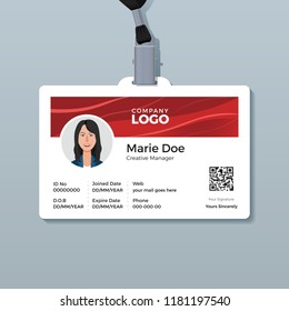 Employee ID Card with Shiny Red Wave Background