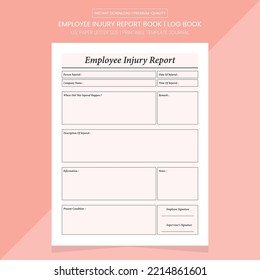 Employee Injury Report Book | Employee Injury Report Log Book | Employee Injury Report Printable Template