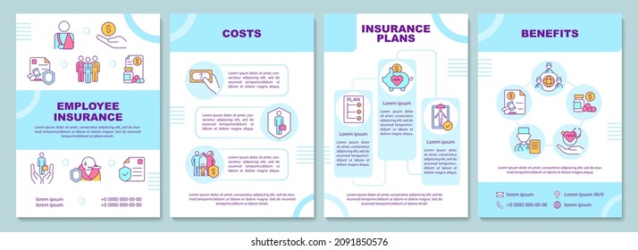 Employee insurance brochure template. Health care. Booklet print design with linear icons. Vector layouts for presentation, annual reports, ads. Arial-Black, Myriad Pro-Regular fonts used
