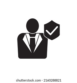 Employee, insurance protection icon in black flat glyph, filled style isolated on white background